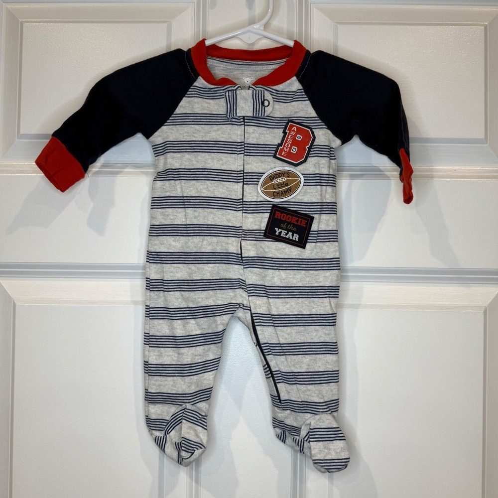 Koala Baby Size Newborn Football Bodysuit One Piece Red Navy Striped Sleeper